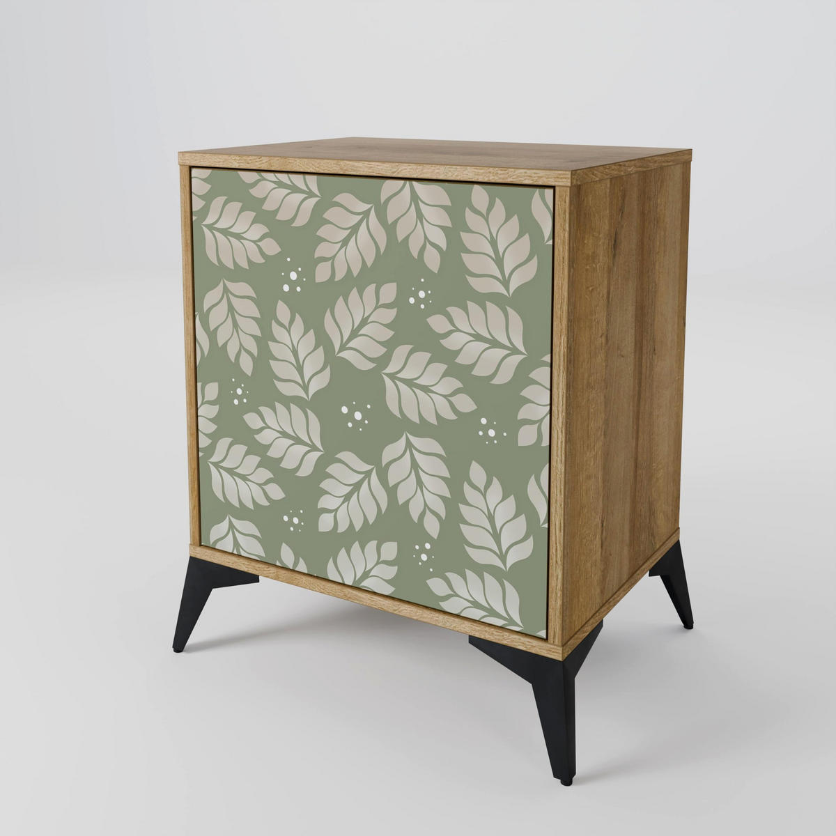 SIDEBOARD LEAVES ON GREEN, Eichefarben, 57,5x42x72,5 cm, Schwarze Metallfüße - Eichefarben/Multicolor, Holzwerkstoff/Metall (57.5/72.5/42cm) - SpaceRebels