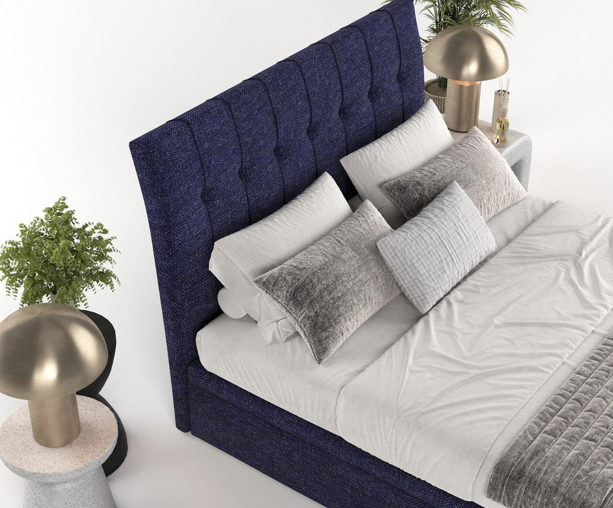 POLSTERBETT Kelsea mit Stauraum 200/200 cm Marineblau im Alta Stoff - Schwarz/Dunkelblau, Holz/Holzwerkstoff (200/200cm) - AltaBeds
