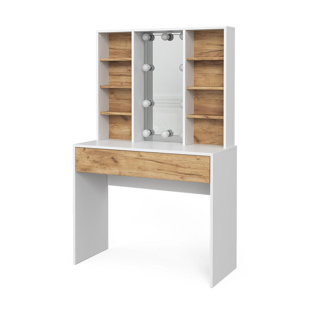SCHMINKTISCH Alexa Goldkraft Eiche/Weiß 93 cm mit LED Beleuchtung - Honigeiche/Weiß, Holzwerkstoff (93/147/40cm) - Vicco