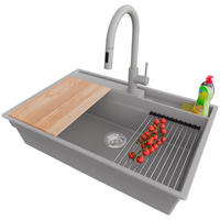 GRANITSPÜLE Oslo Pocket, 2-er set Grau 78/53 cm 1 Becken + Küchenarmatur 40/20 cm + Ablauf-Set + Küchenzubehörset ab 80er Unterschrank - Chromfarben/Beige, Kunststoff (78/20/53cm) - Primagran