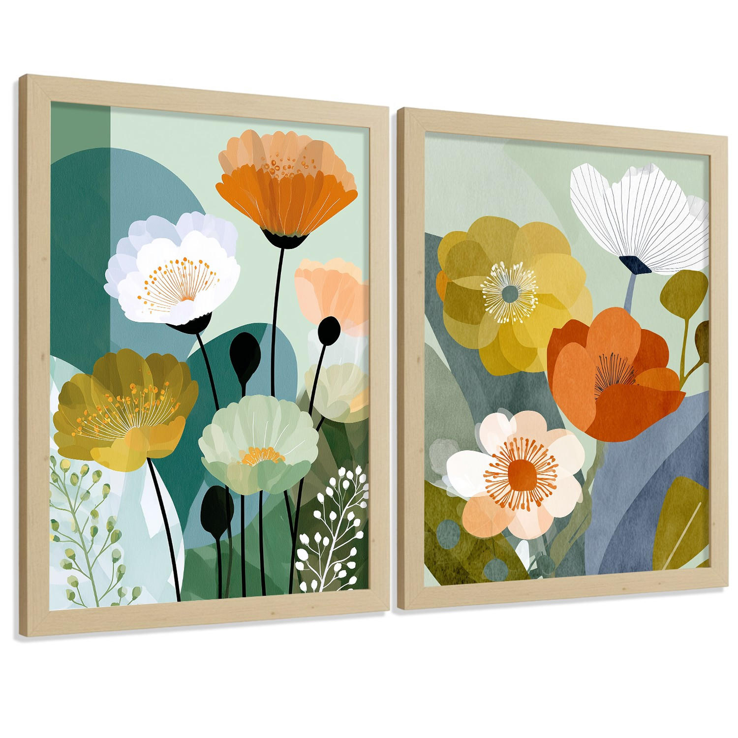 Nacnic PLAKÁT Sada 2 Floral Světlý dřevěný rám A4