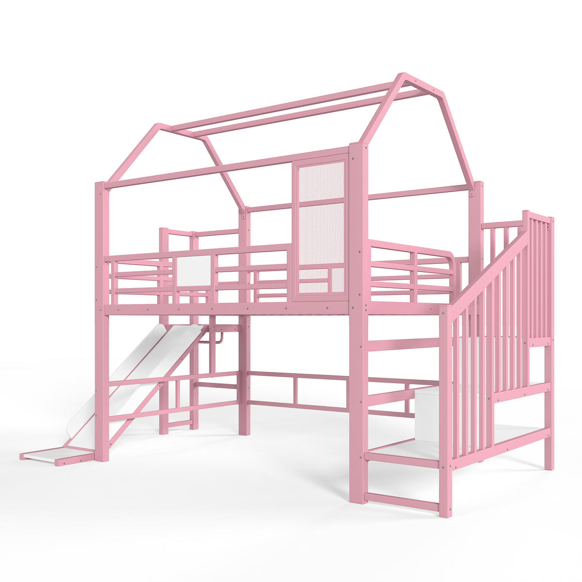 HOCHBETT 140/200 cm Hausform mit Rutsche und LED, DE-41963, in Rosa - Pink, Metall (140/200cm) - ComfortXL