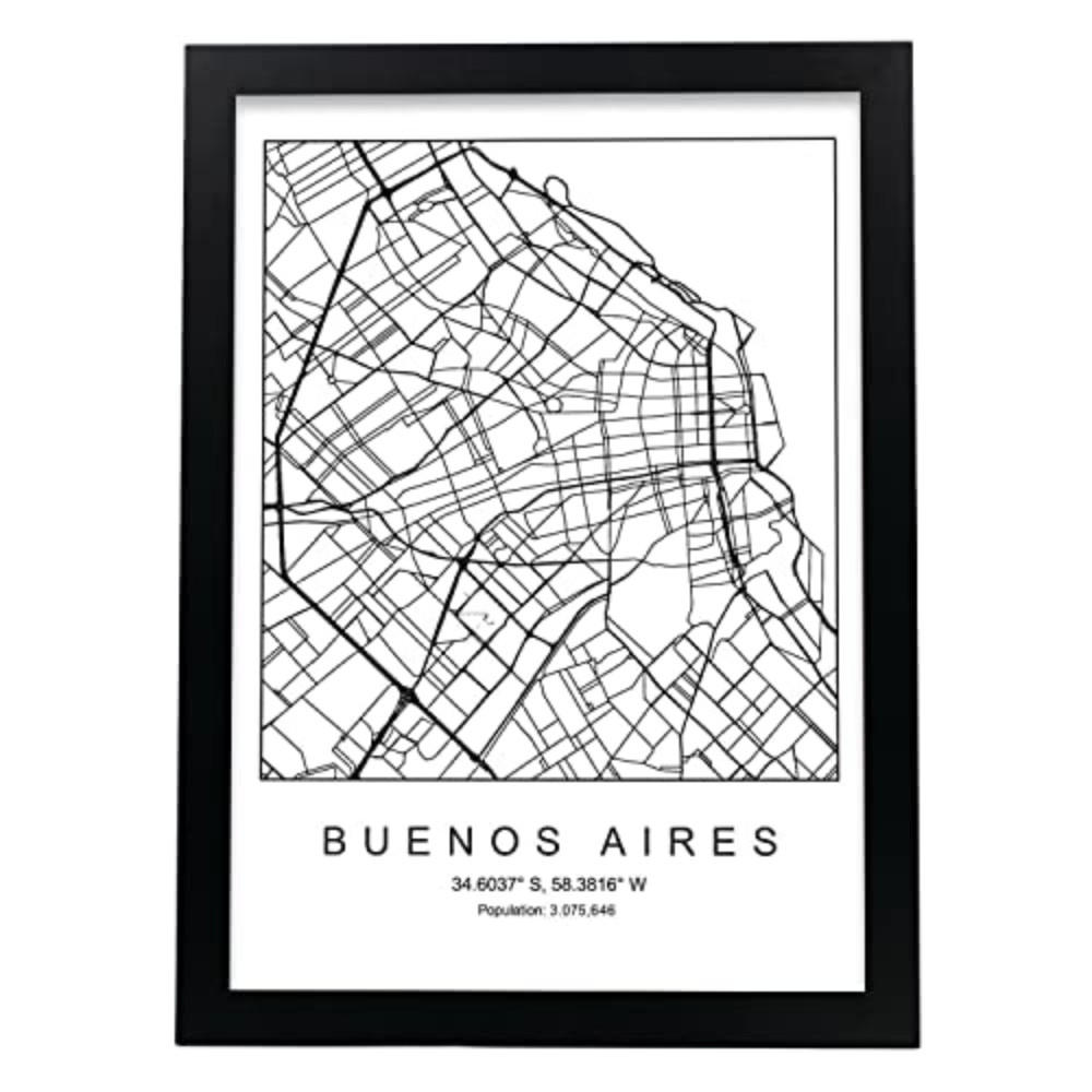 POSTER Buenos Aires Stadtkarte – Nordisch A3 Schwarzer Rahmen - Schwarz, Papier (29.7/5/42cm) - Nacnic