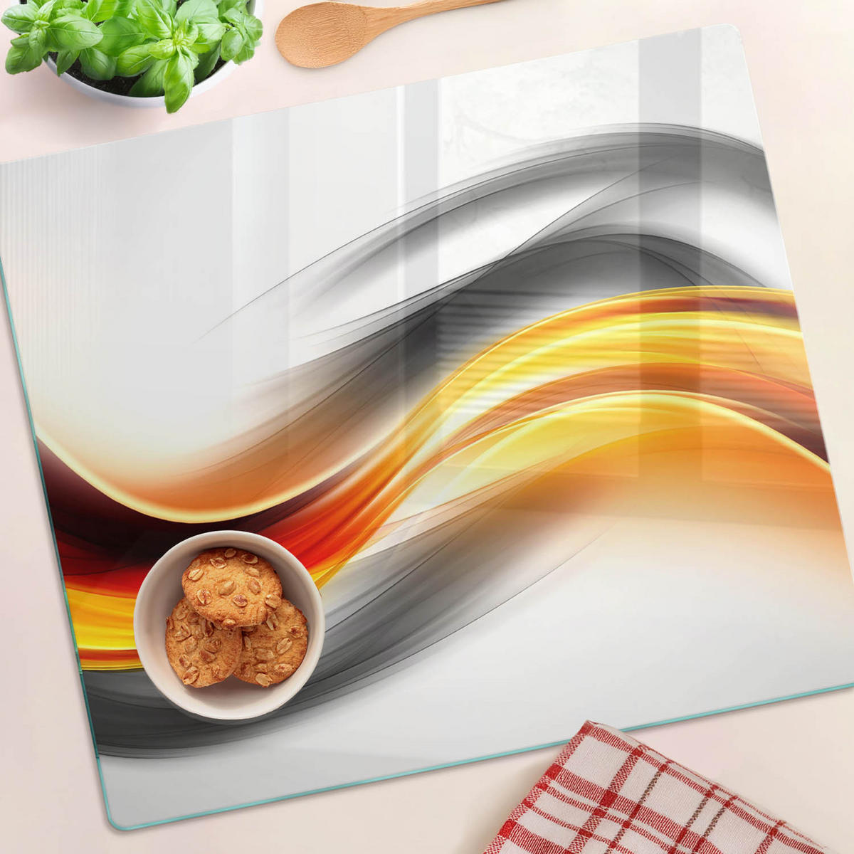 GLASPLATTE 60x52 cm Wellenabstraktion - Gelb, Glas (60/0.4/52cm) - TULUP
