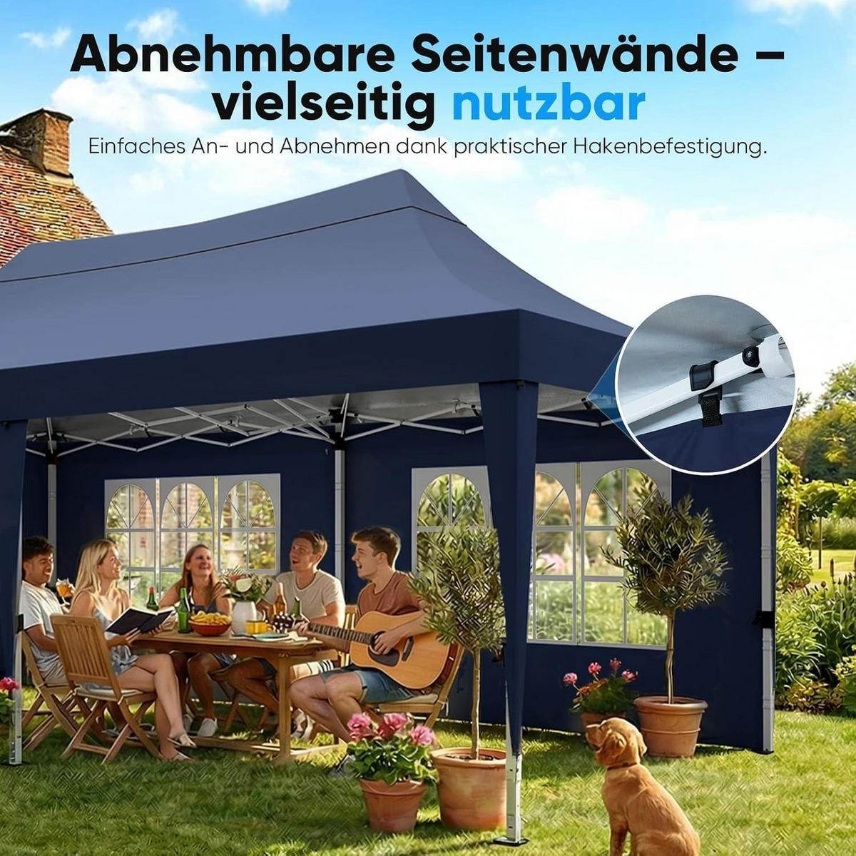 FALTPAVILLON 3x6m Blau mit Seitenwänden - Blau, Textil (585/310/293cm)