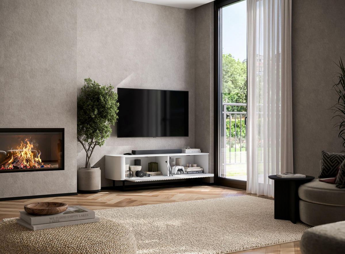 TV STOLÍK Aurora biely matný 140 cm s kovovým rámom - biela/zlatá, kov/kompozitné drevo (140/44/35cm) - Meble Lindner
