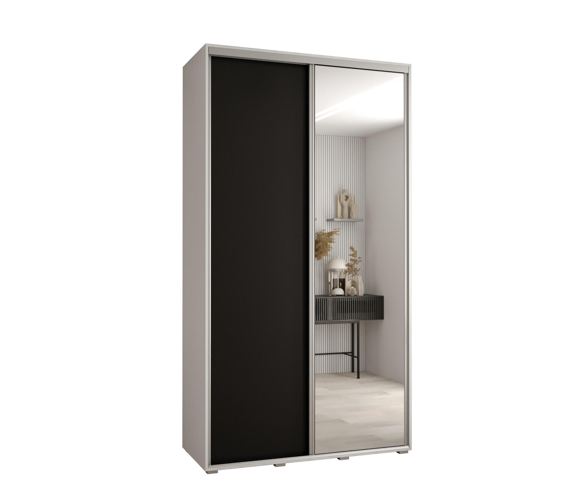 Abiks Möbel Schwebetürenschrank Weiß, Schwarz, Silber 140x235x60 cm