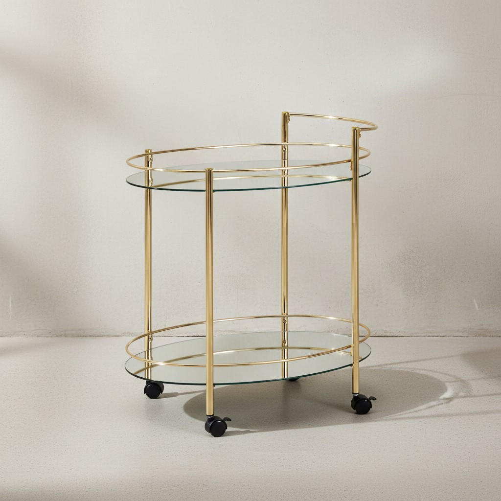 SERVIERWAGEN – Gold, 2 Glasplatten, auf Rollen - Goldfarben, Glas/Metall (67/79/46cm) - KADIMA DESIGN