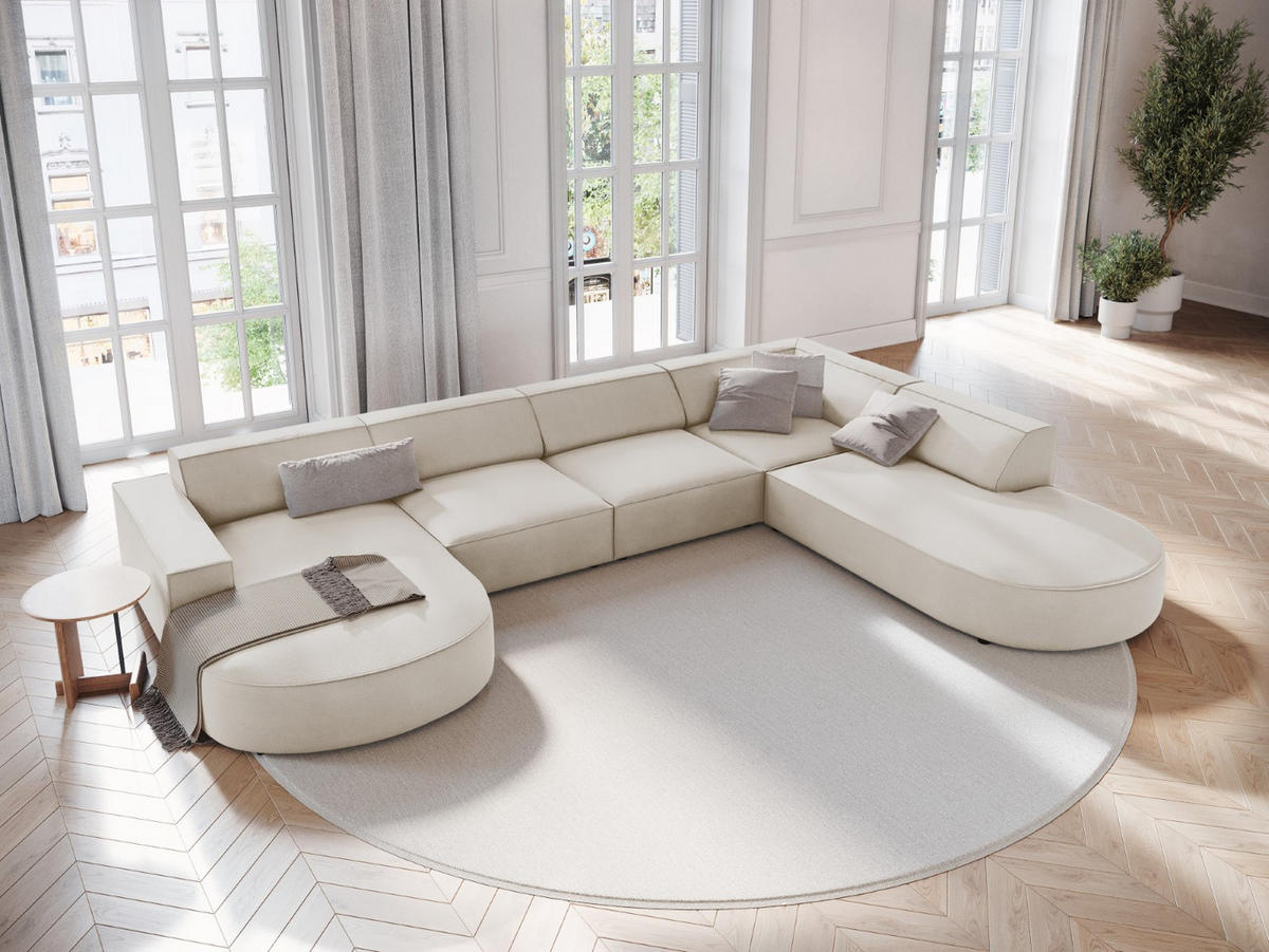 PANORAMASOFA rechts Jodie aus Samt dunkelbeige 7 Sitzplätze - Mokka, Textil (262/70/364cm) - Micadoni