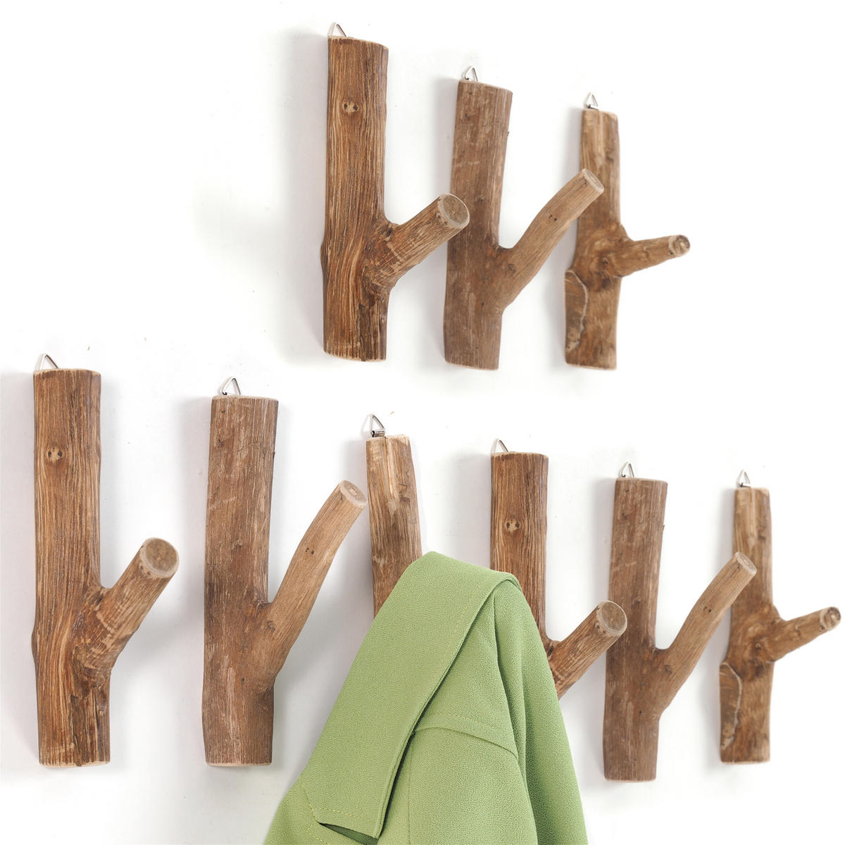 GARDEROBENHAKEN LIMB 9er Set Teakholz Wurzel naturfarben - Naturfarben, Holz (2/17/10cm) - DESIGN DELIGHTS