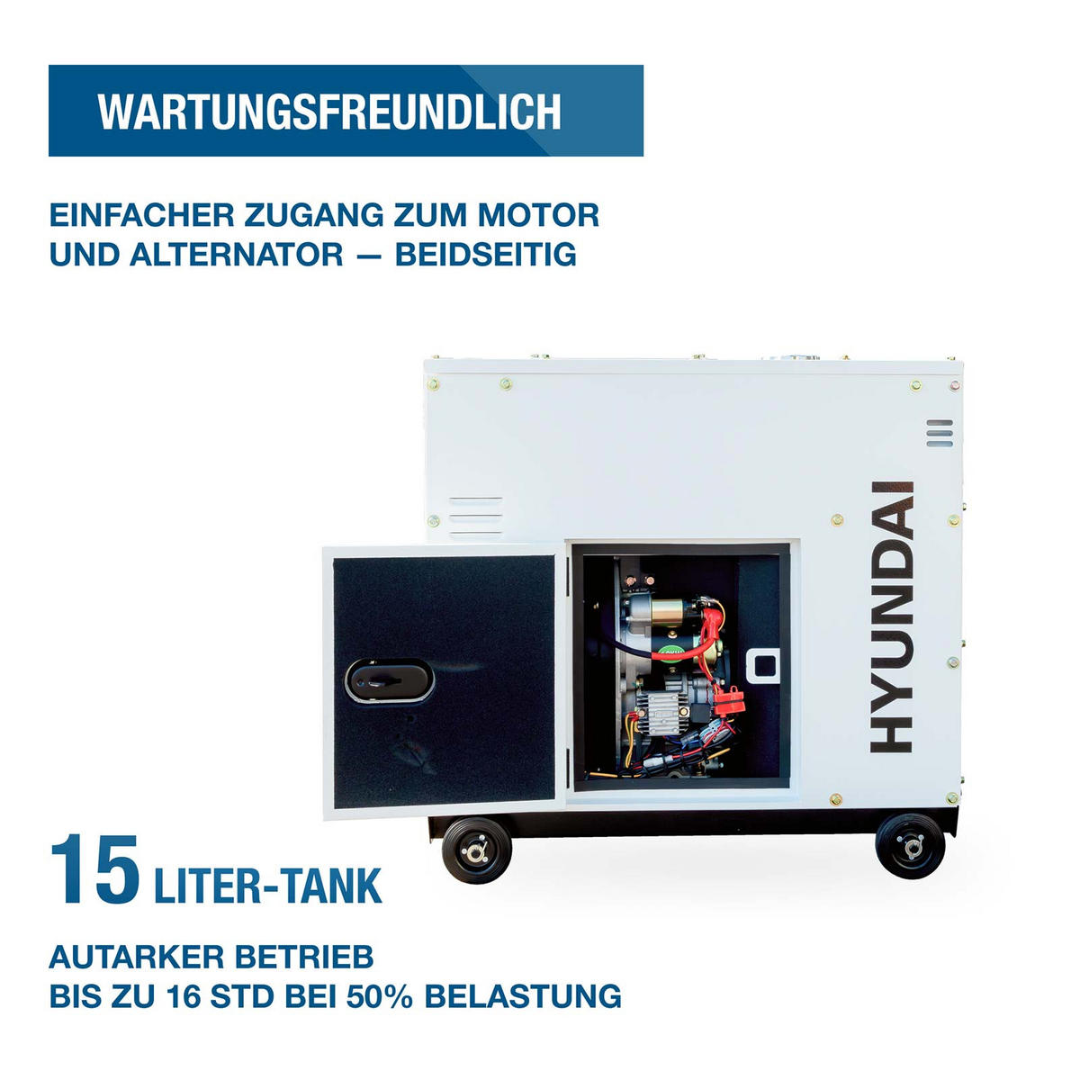 DIESEL Inverter Generator DHY9000SEi-T – 6,5 kW / 8,1 kVA E-START, ATS, 230V & 400V - Weiß, Metall (80/52.5/74cm) - HYUNDAI