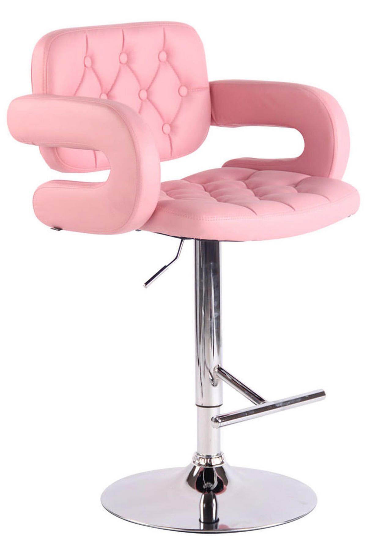 BARHOCKER Dubai, Gestell Metall in Chromoptik, Kunstleder Pink - Chromfarben/Rosa, Kunststoff/Textil (52/100/55cm) - TPFLiving