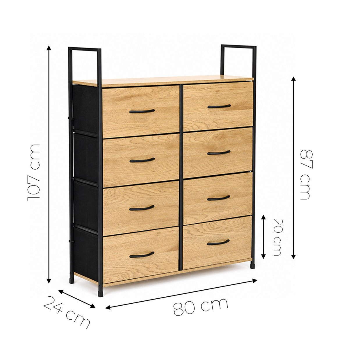 KOMMODE Holzoptik 8 Stoffschubladen - Schwarz/Braun, Holzwerkstoff/Textil (80/107/24cm) - Mat-Haus