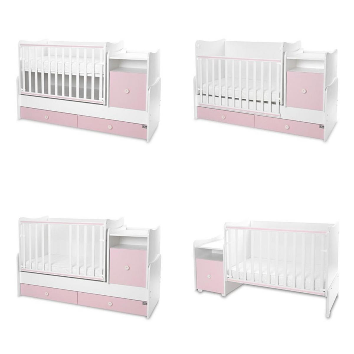 BABYBETT Trend Plus pink 110 x 62 cm, 70 x 160 cm, Schaukelfunktion, Kommode, Schubladen - Rosa, Holzwerkstoff (62/110cm) - Lorelli