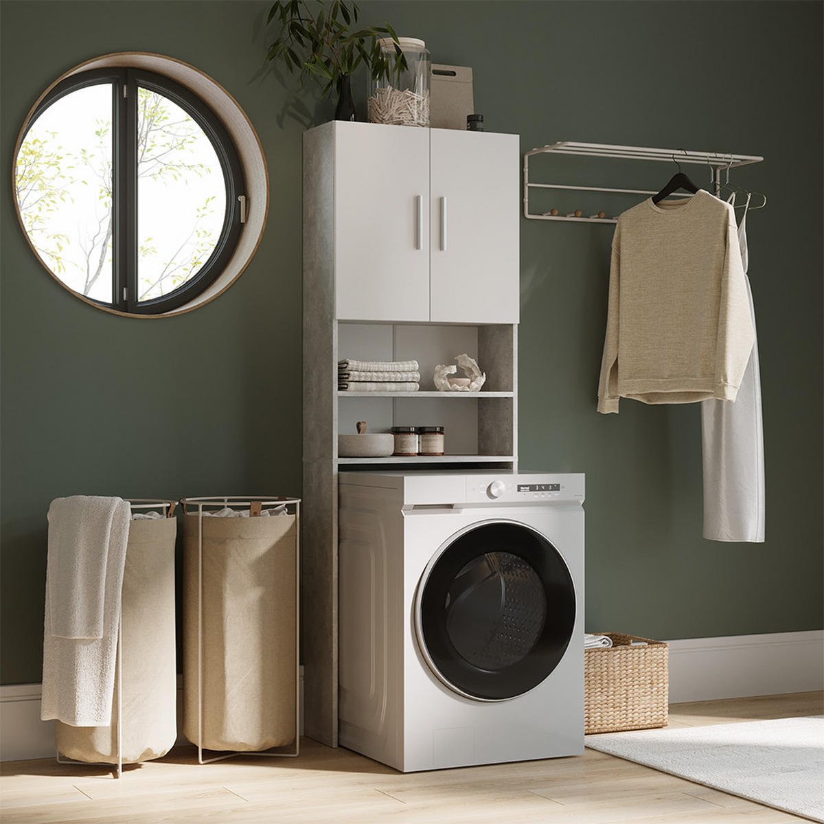 WASCHMASCHINENSCHRANK Beton 64 x 190 cm - Grau, Holzwerkstoff (64/190/26cm) - Vicco