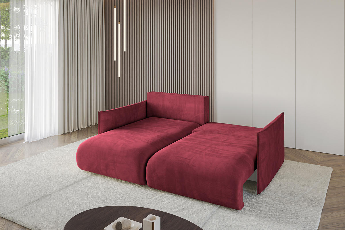 ECKSOFA mit Schlaffunktion und Bettkasten ONESK-L 208x165x40 Bordeauxrot Velours - Bordeaux, Holzwerkstoff/Kunststoff (208/165cm) - ALTDECOR