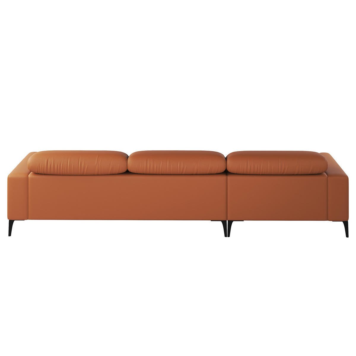 ECKSOFA mit Longchair - Kastanienfarben/Schwarz, Leder/Metall (328/180cm) - home24