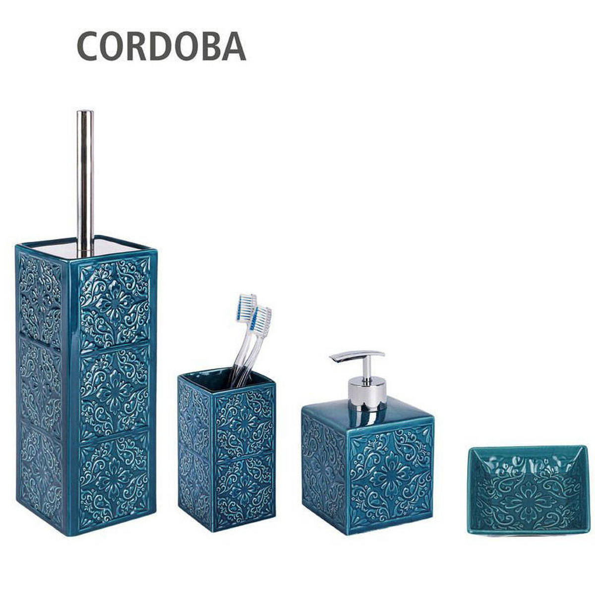 BÜRSTENBEHÄLTER Cordoba Dark Blue 10/10/35 cm - Blau, Keramik (10/35/10cm) - Wenko