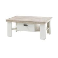COUCHTISCH Pinie weiß, Oslo Pinie Landhaus, Beistelltisch mit Ablage 2 x Schubkasten, 109 x 69 cm - Weiß/Pinienfarben, Holzwerkstoff/Metall (109/69/45cm) - Furn.Design