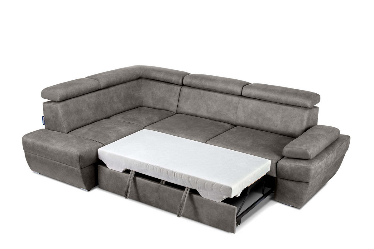 SCHLAFECKSOFA RATLO links 4/5-Sitzer mit Bettkasten in Lederoptik, silber - Silberfarben, Textil (270/190cm) - KONSIMO®