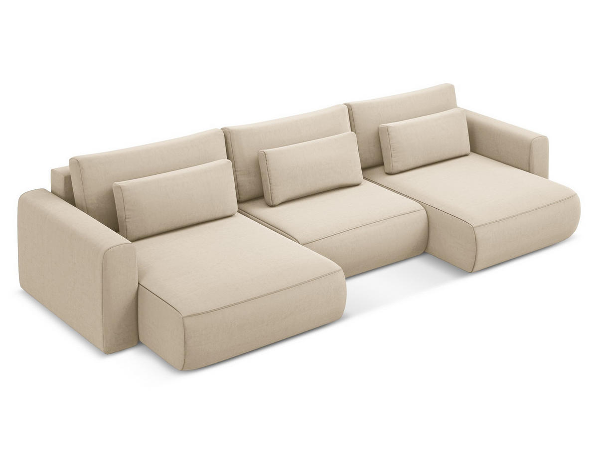 WOHNLANDSCHAFT Samt Stoff Beige - Beige/Creme, Kunststoff/Textil (340/82/149cm) - Makamii
