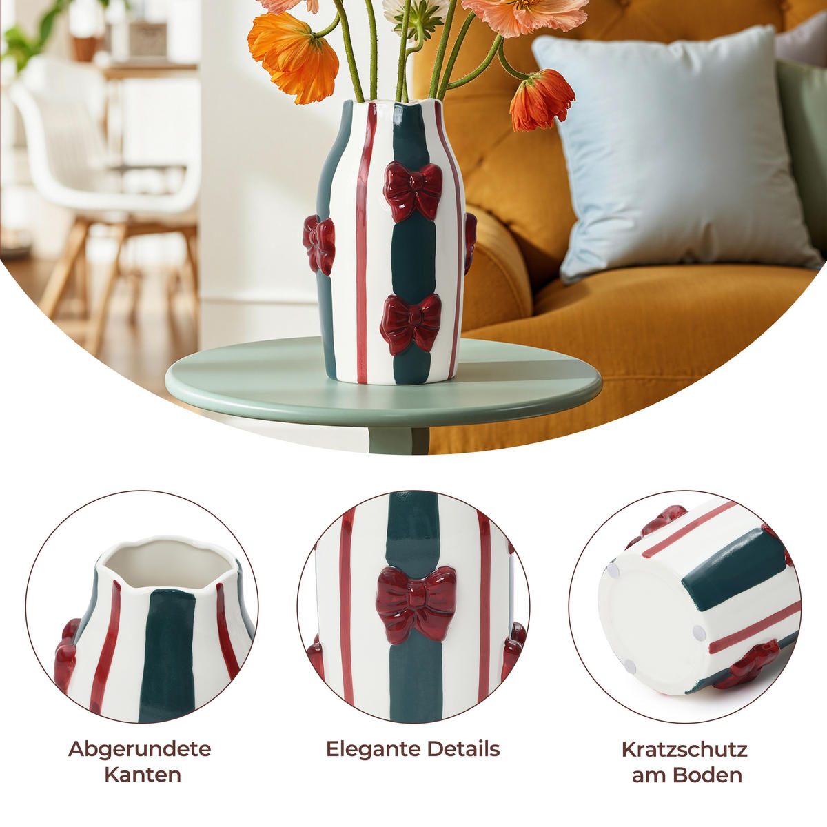 KERAMIKVASE, Schleifen-Design, D7,5 cm, H24 cm - Weiß, Keramik (24cm) - Hometopia