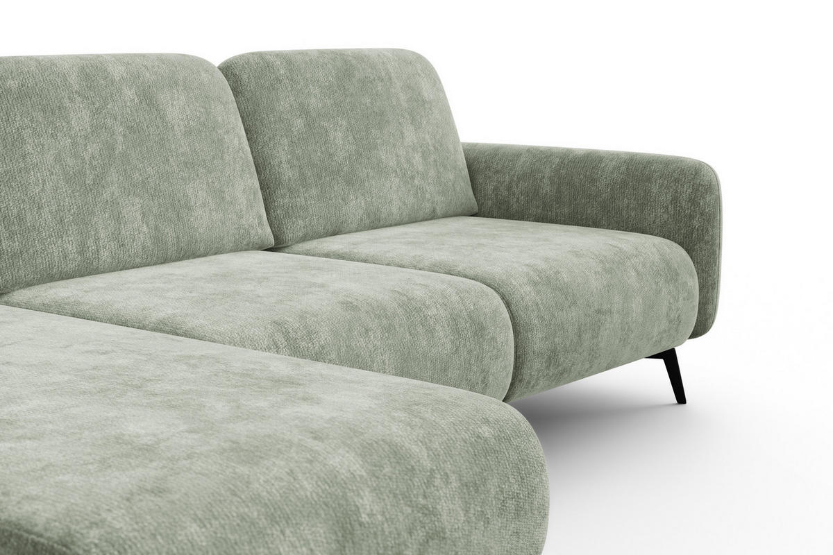 ECKSOFA FEBE 4-Sitzer LINKS, hellgrüner Chenille-Stoff - Schwarz/Hellgrün, Holz/Textil (264/157cm) - Wozimo