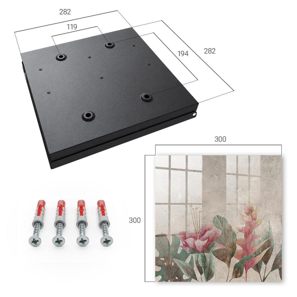 SCHLÜSSELBOX Schwarz 30x30 cm- Türöffnung nach rechts - Botanische Eleganz - Beige, Metall (30/30/5cm) - TULUP