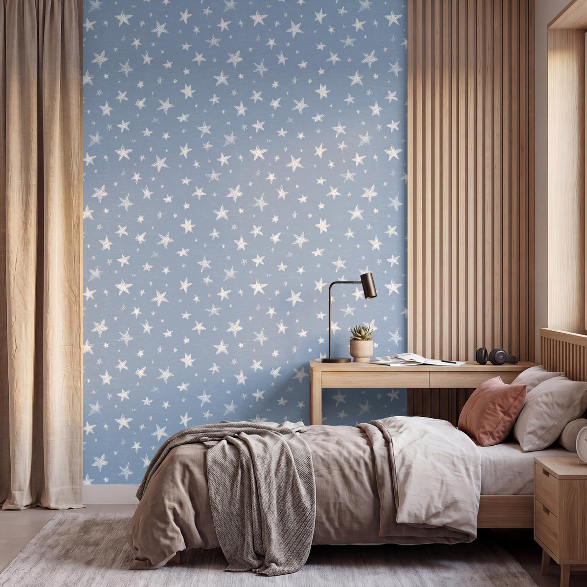 KINDERTAPETE - Sterne - Muster - Blau - 160x280 cm - Hellblau, Papier (160/280cm) - OnlyWow