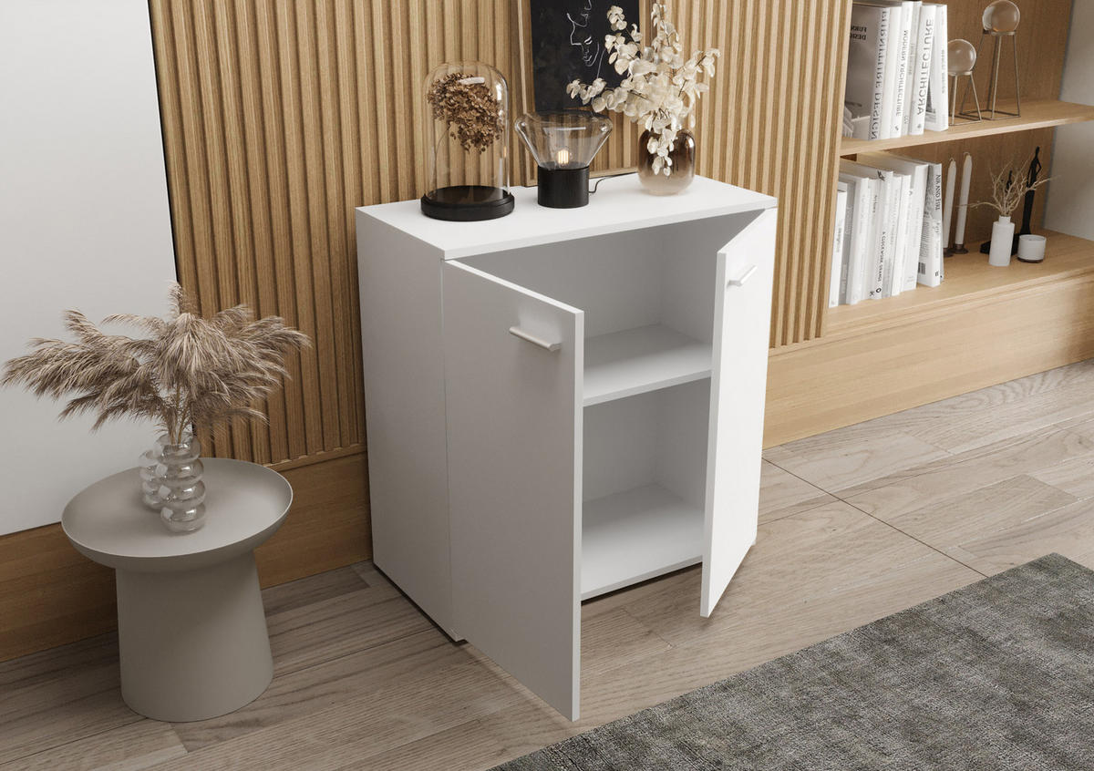 KOMMODE London LMK 2D mit 2 Türen, Sideboard in Farbe: Weiß, Größe: 71 x 75 x 35 cm - Weiß, Holzwerkstoff (71/75/35cm) - O-Sofa