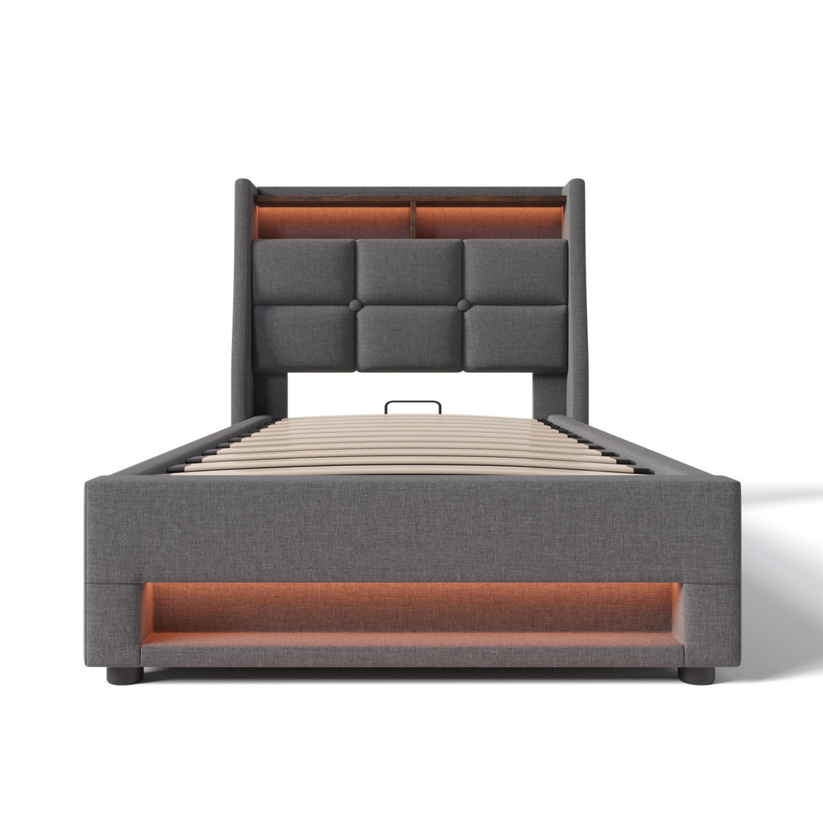 POLSTERBETT 90/200 cm Grau mit Stauraum, USB-Anschluss und LED-Beleuchtung - Grau, Textil (90/200cm) - Flora Grace