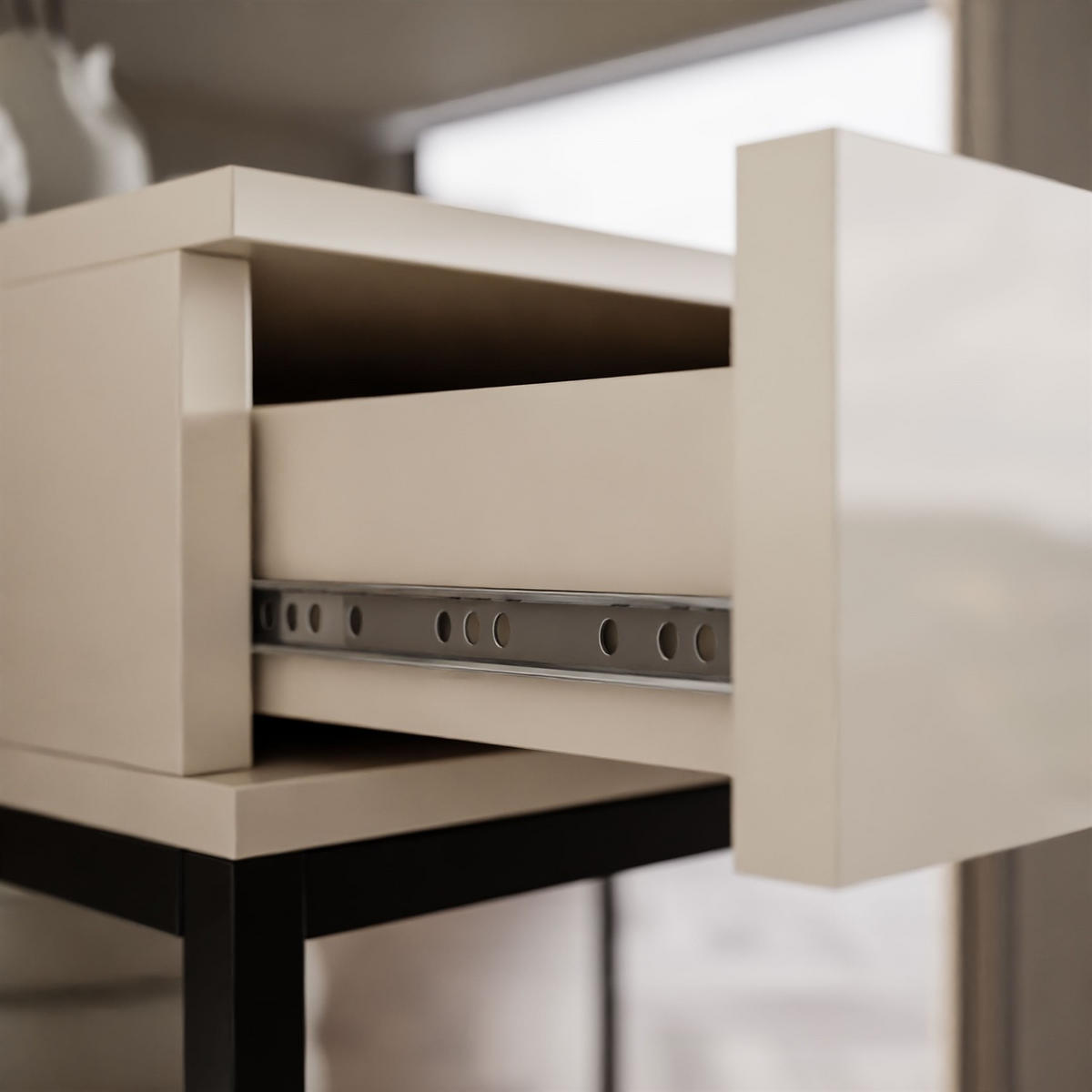 KONSOLE Glamour auf schwarzem Gestell PUSH OPEN - Kaschmir/Schwarz, Holzwerkstoff (100/81/42cm) - Lookway