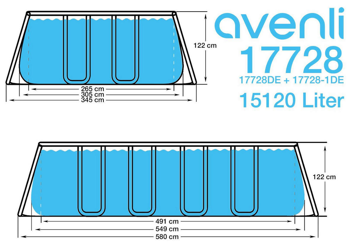 POOL Komplettset rechteckig 549x305x122 cm grau mit Filterpumpe und Leiter - Grau, Kunststoff/Metall (305/122/549cm) - Avenli