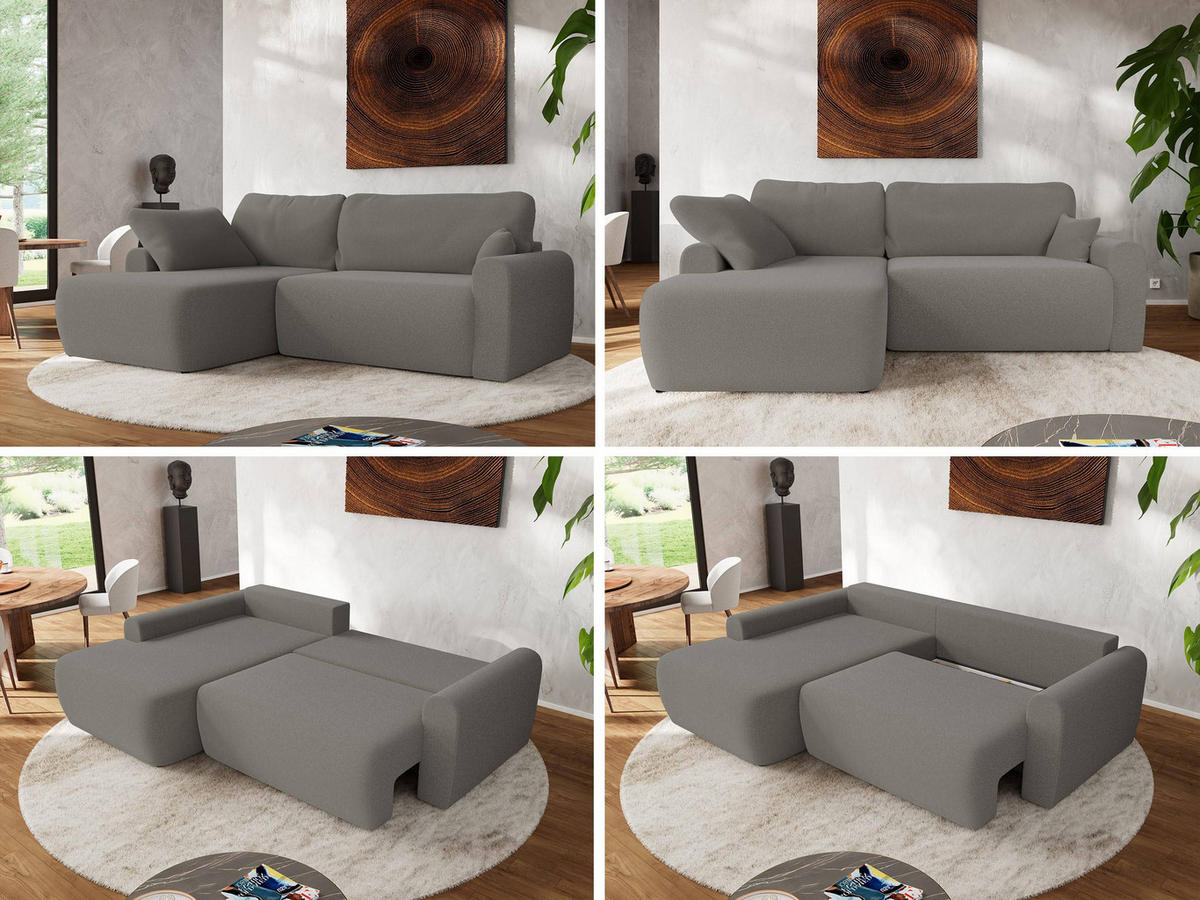 ECKSCHLAFSOFA CUBO L Hellgrau Boucle - links - Hellgrau/Schwarz, Kunststoff/Textil (273/187cm) - MKS