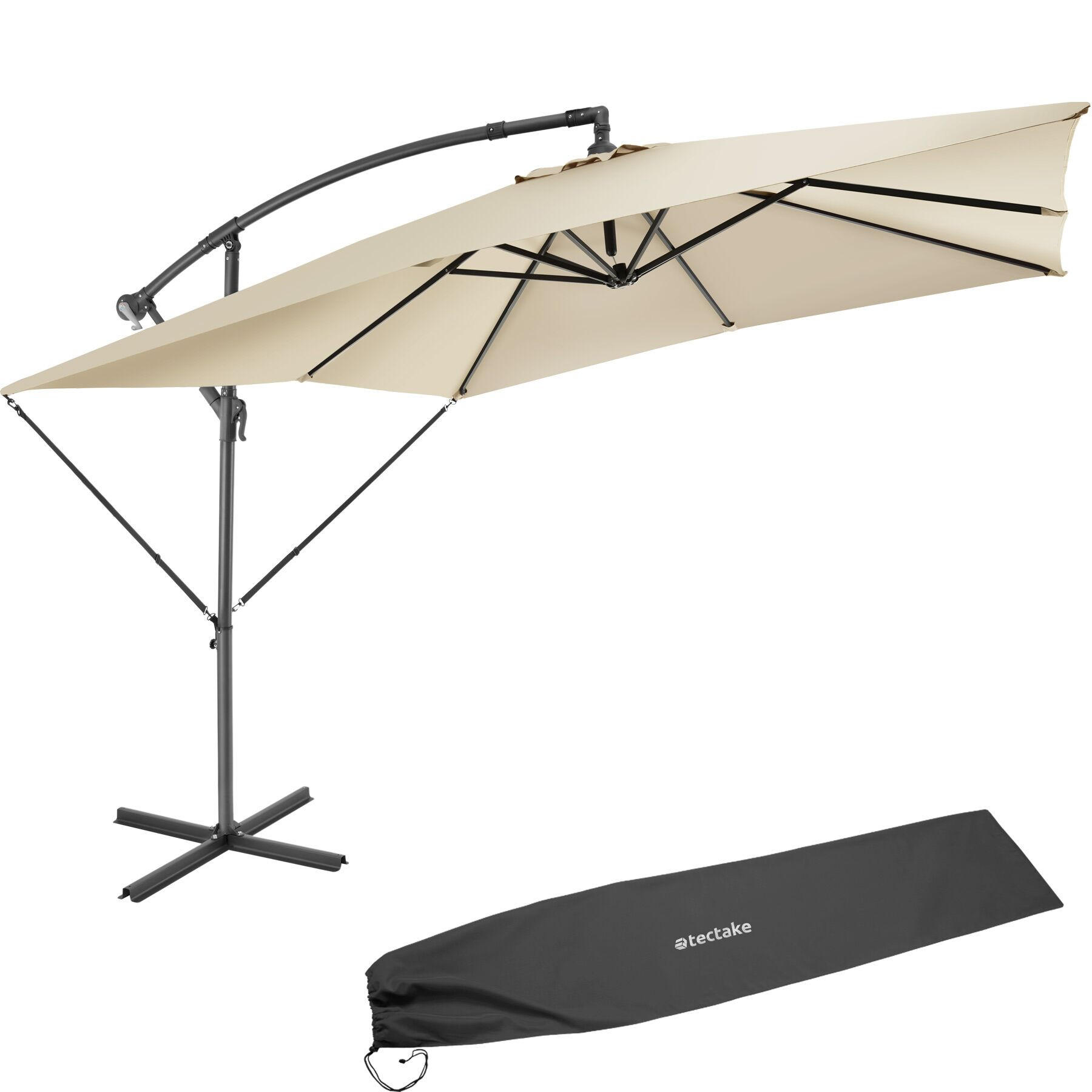 SONNENSCHIRM Apollon, inkl. Windsicherung und Schutzhülle, beige - Beige, Kunststoff (250/300cm) - tectake