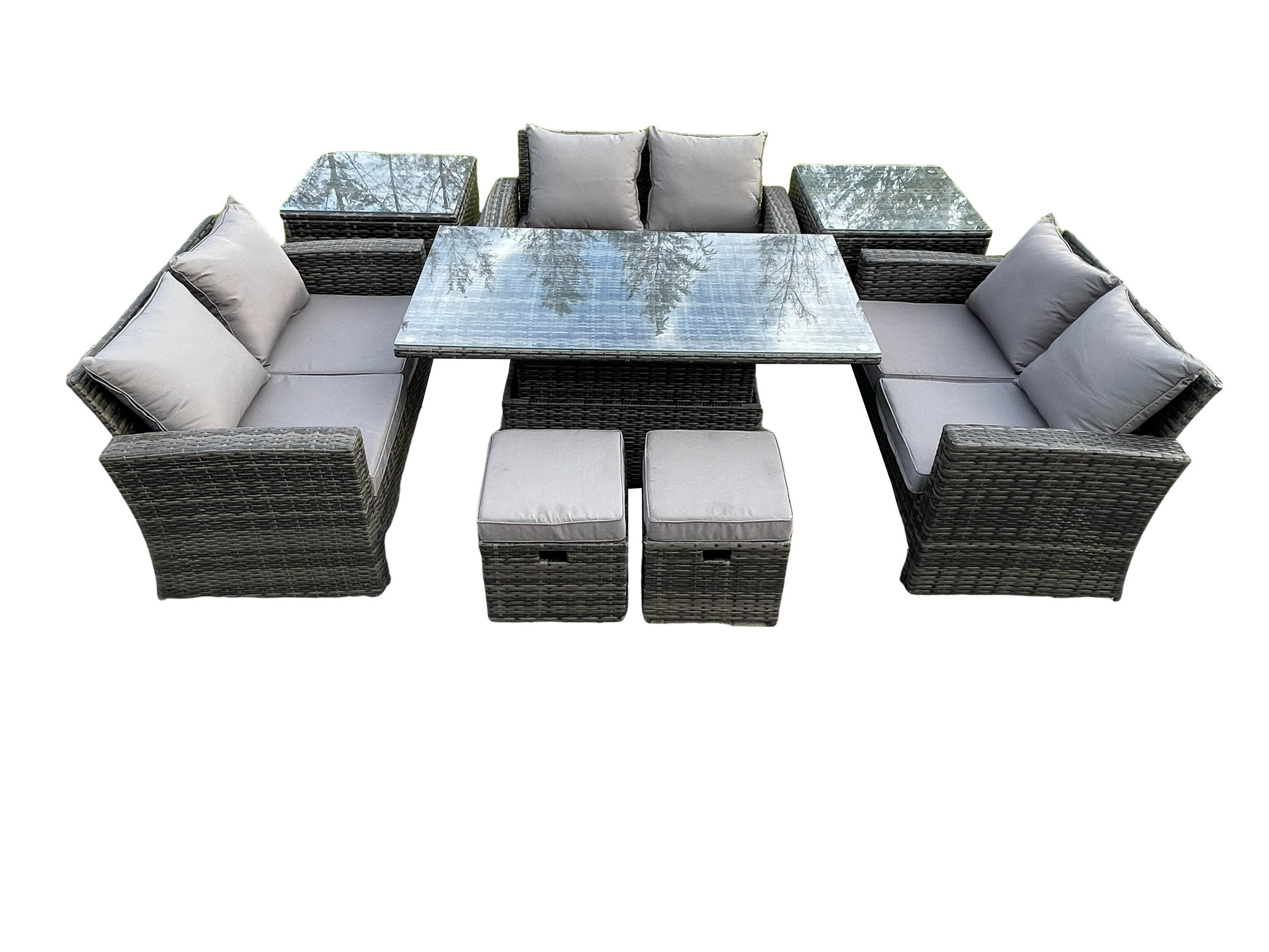 GARTENMÖBEL Set Polyrattan Dunkelgrau 8-Sitzer - Dunkelgrau, Metall - Fimous