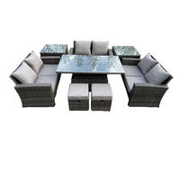 GARTENMÖBEL Set Polyrattan Dunkelgrau 8-Sitzer - Dunkelgrau, Metall - Fimous