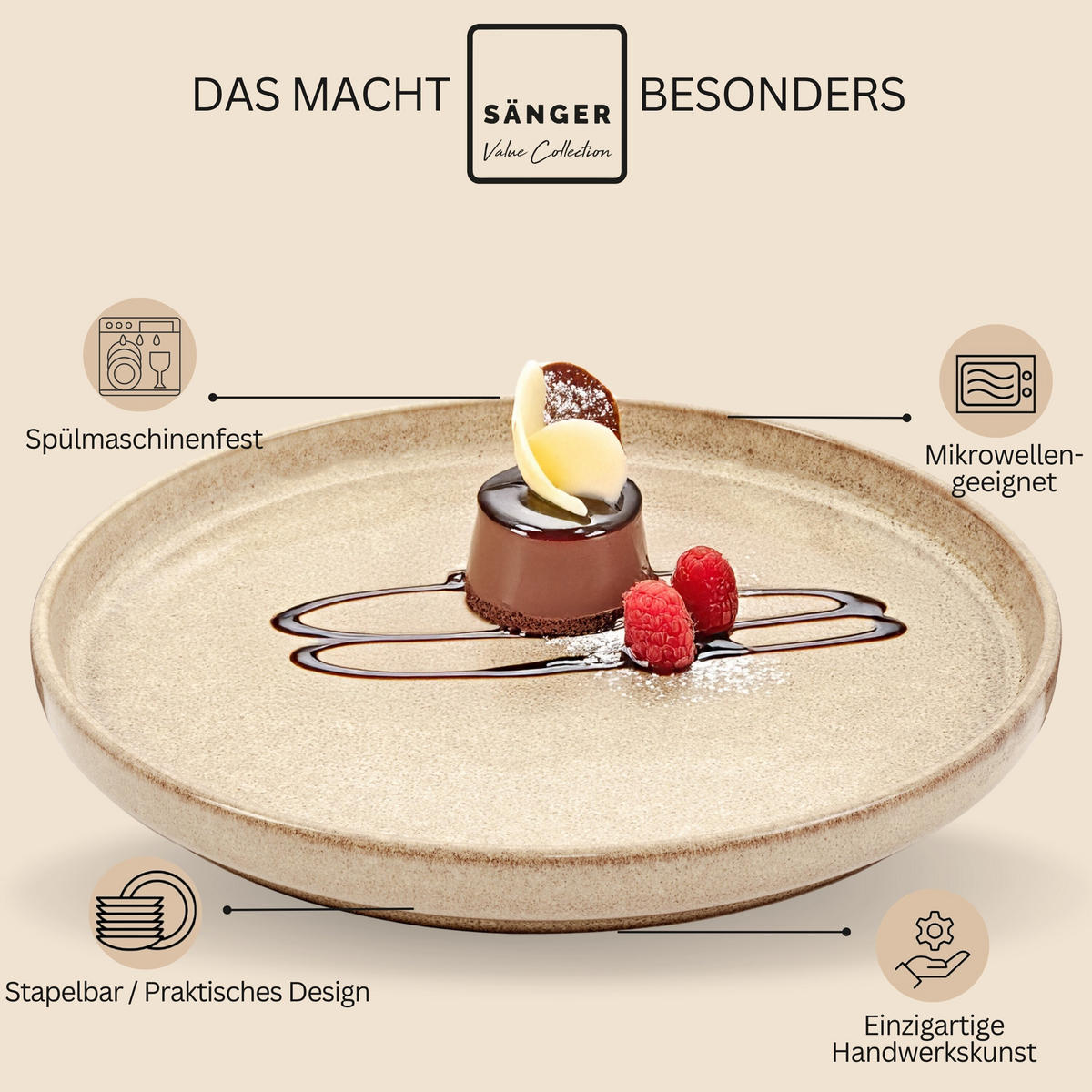 DESSERTTELLER SET KAIRO MOCHA - 6 teilig aus Steingut - Beige, Keramik (27.5cm) - Sänger