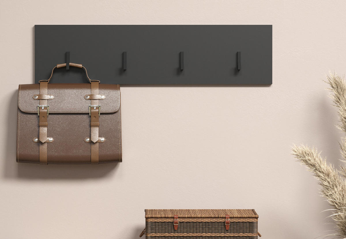 GARDEROBENLEISTE grau 80 x 20 cm, Wandgarderobe mit 4 Haken - Anthrazit/Grau, Holzwerkstoff (6/20/80cm) - Top.Furn