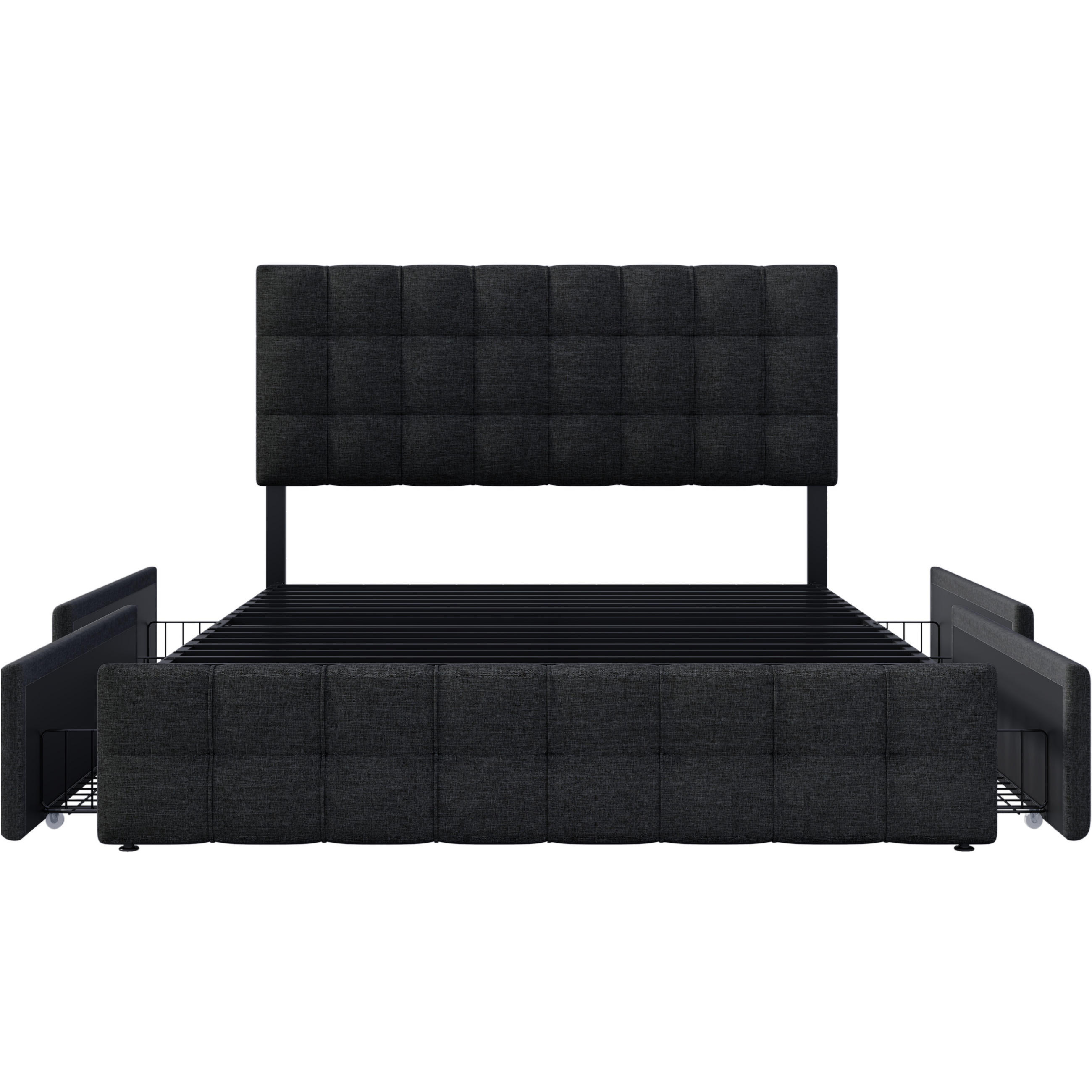 POLSTERBETT 140/200 cm Schwarz mit 4 Schubladen - Schwarz, Textil/Metall (140/200cm) - Oxeza