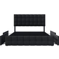 POLSTERBETT 140/200 cm Schwarz mit 4 Schubladen - Schwarz, Textil/Metall (140/200cm) - Oxeza