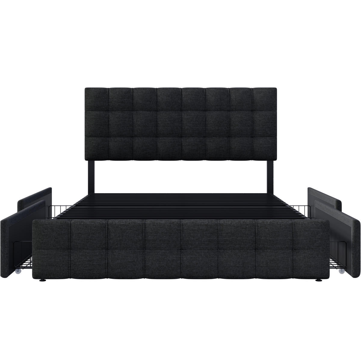 POLSTERBETT 140/200 cm Schwarz mit 4 Schubladen und höhenverstellbarem Kopfteil - Schwarz, Textil (140/200cm) - OKWISH