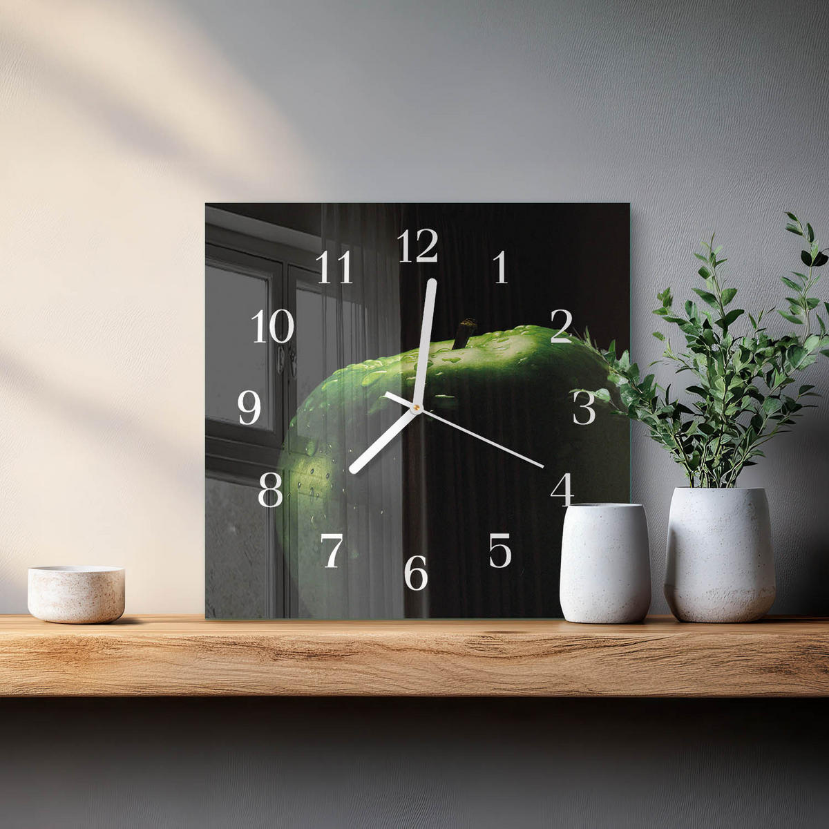 WANDUHR 30x30 cm - Apfel - Grün, Glas (30/30/0.4cm) - TULUP