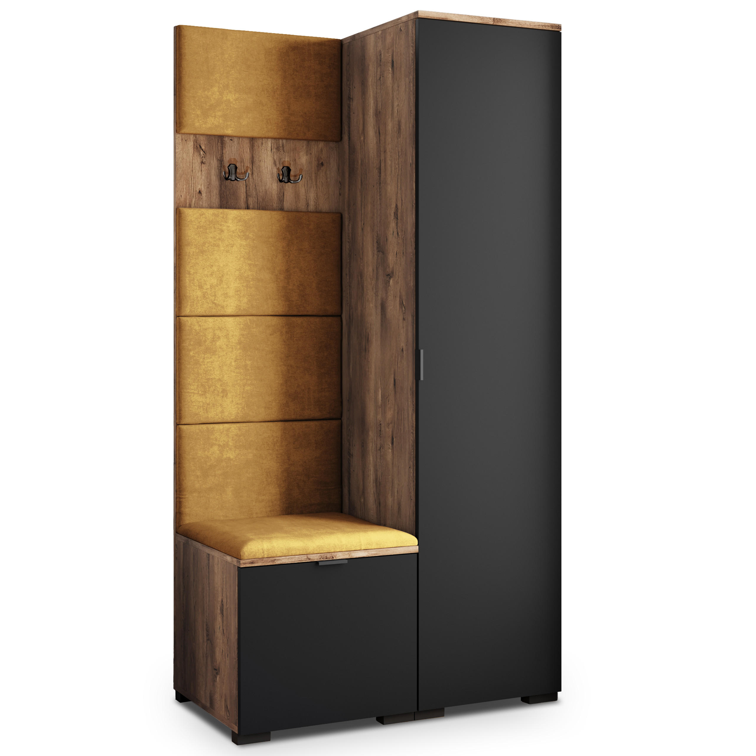 Masseno Garderobenschrank Eiche, Schwarz, Gelb 95x181x51 cm