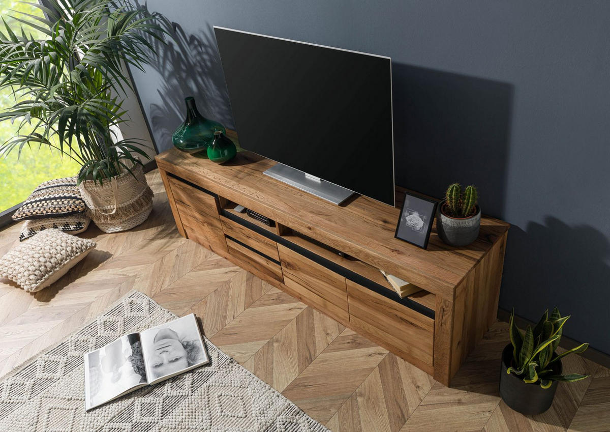TV-BOARD Wild-/ Zerreiche 185x45x55 Eiche natur geölt MONTREUX #130 - Naturfarben, Holz (185/55/45cm) - Massivmoebel24
