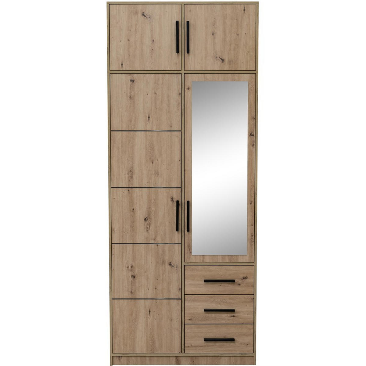 DREHTÜRENSCHRANK Kavo mit Aufsatz, Spiegel und 2 Türen, eiche Sonoma - Schwarz/Sonoma Eiche, Holzwerkstoff (100/245/58cm) - Beautysofa