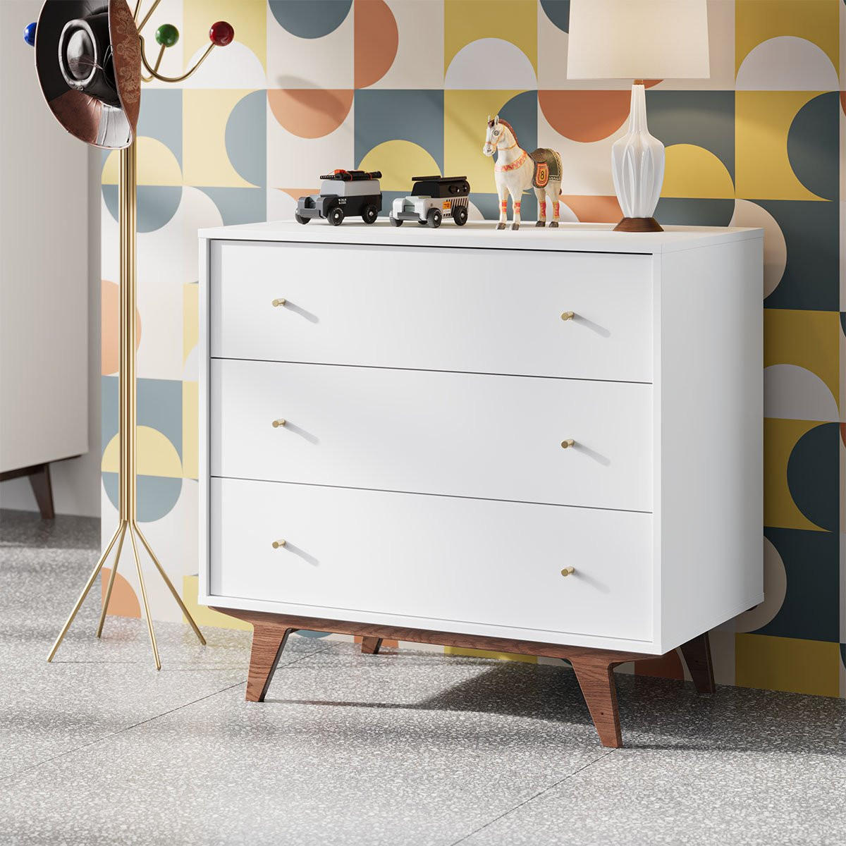 KOMMODE 3 Schubladen Mid - L90 cm - Weiß, Holzwerkstoff (50/85/90cm) - Calicosy