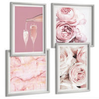 BILDER SET 4er Set - 50x50 cm & 40x60 cm Silberner Rahmen - Rosen, Champagner, Marmor, Pastell - Silberfarben, Kunststoff (50/50cm) - TULUP