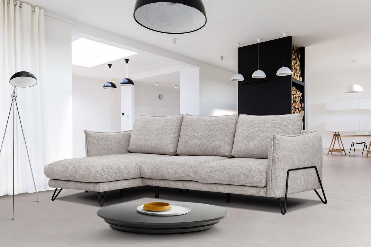 ECKSOFA HOSTEN 4-Sitzer, beige - Beige/Schwarz, Holzwerkstoff/Textil (158/269cm) - Courtois Laville