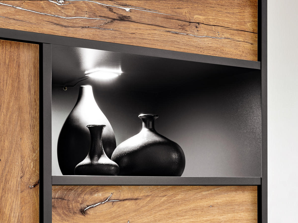 SIDEBOARD ORVIETO KOM3D, 3 Türen, 6 Schließfächer, Eiche, Anthrazit, Weiß LED Beleuchtung - Eichefarben/Anthrazit, Holzwerkstoff (100/113.5/40cm) - Komodee